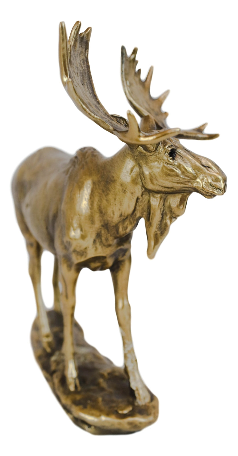 Realistic Large Bull Moose Statue in Gold Patina 11" W Rustic Elk Deer Accent