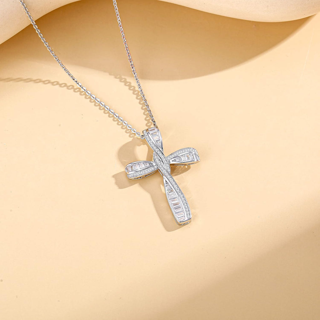 Cross Necklace for Women Sterling Silver Cubic Zirconia Twisted Cross Infinity Open Loop Pendant Gift for Women, 18" Extender