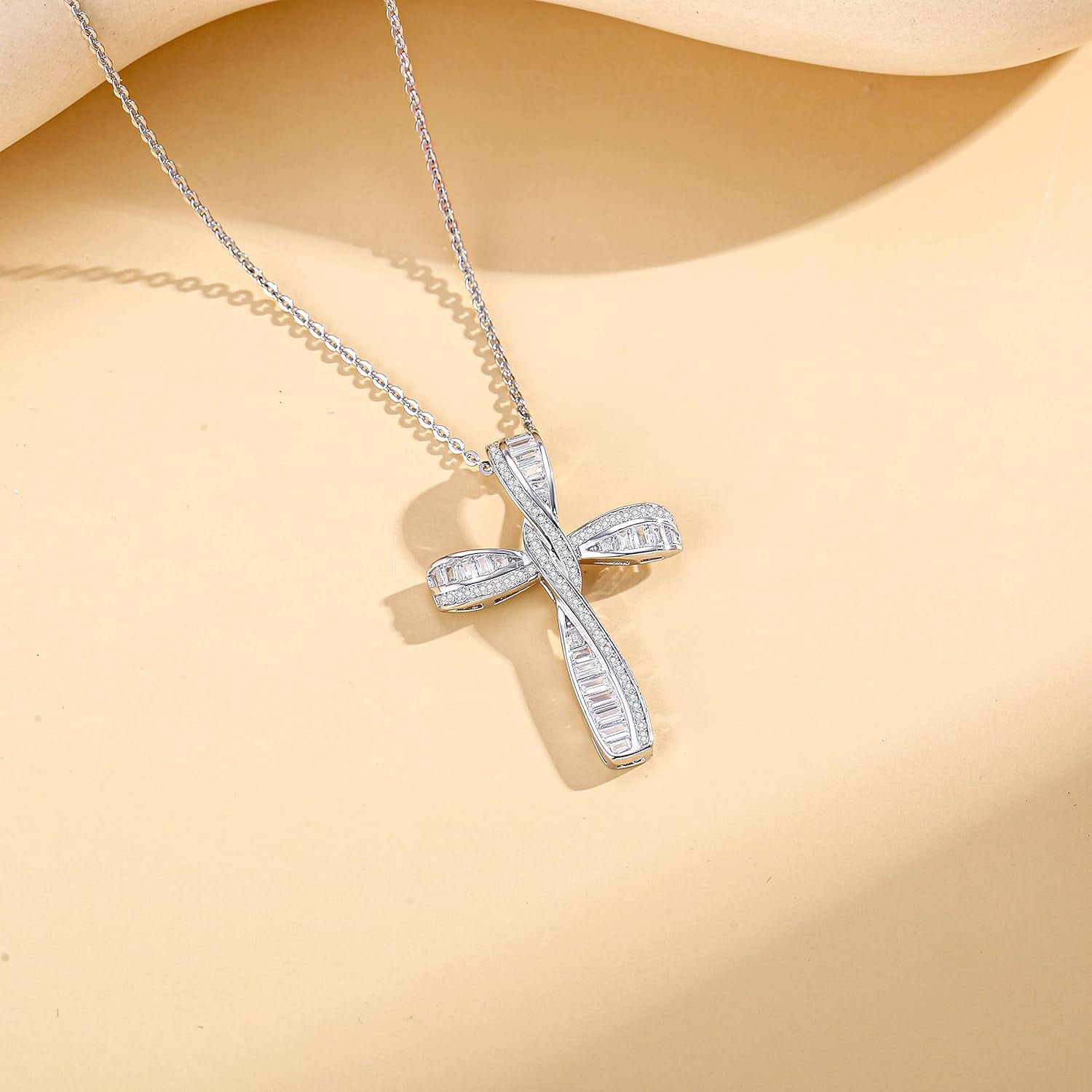 Cross Necklace for Women Sterling Silver Cubic Zirconia Twisted Cross Infinity Open Loop Pendant Gift for Women, 18" Extender
