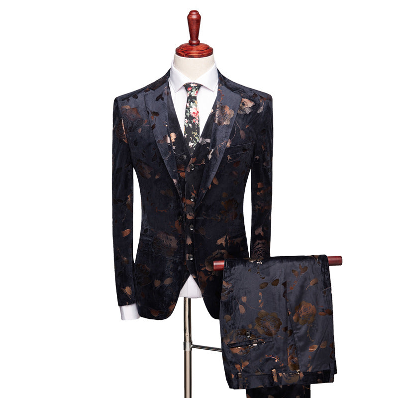 Men's Suit 3 Piece Slim Fit Blazer with pants and vest flowers