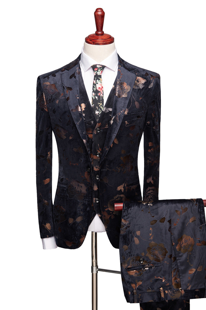 Men's Suit 3 Piece Slim Fit Blazer with pants and vest flowers
