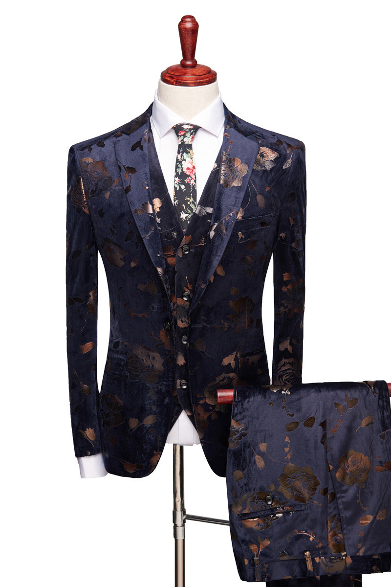 Men's Suit 3 Piece Slim Fit Blazer with pants and vest flowers