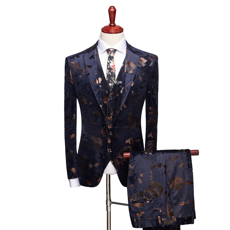 Men's Suit 3 Piece Slim Fit Blazer with pants and vest flowers