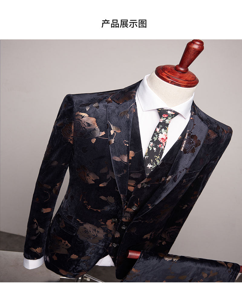 Men's Suit 3 Piece Slim Fit Blazer with pants and vest flowers
