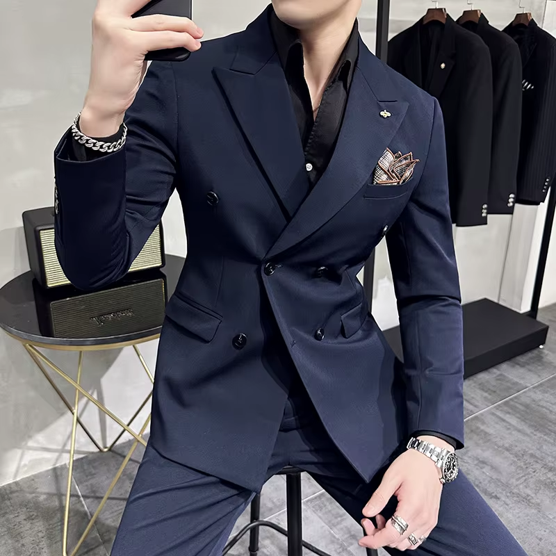 Men'S Classic Double-Breasted Suit Suit (Suit+Pants) 7XL-S Men'S Luxury Fashion Wedding Banquet Social Suit Business Suit 2 Sets