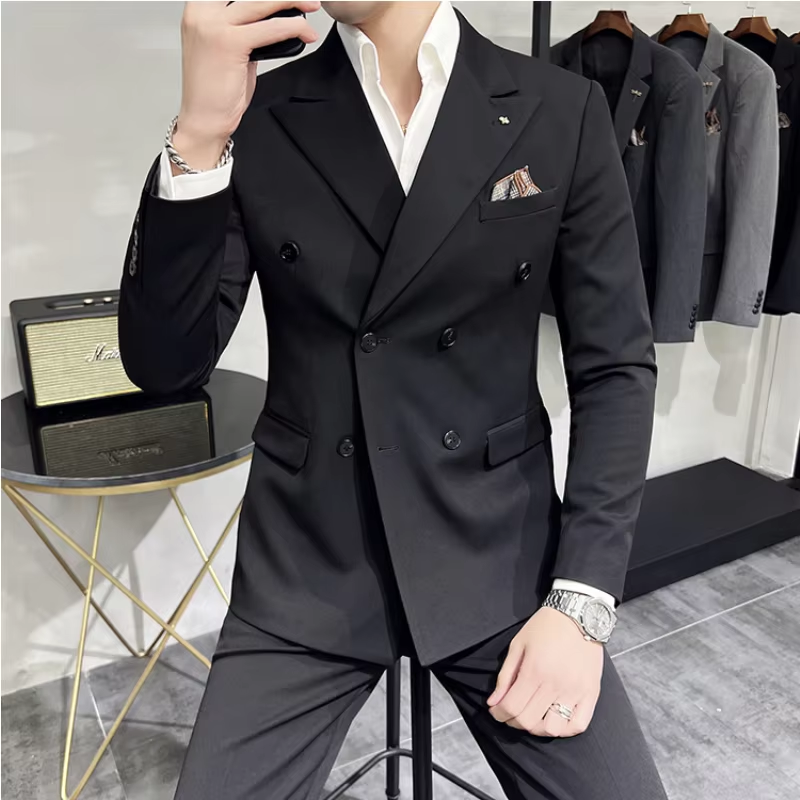 Men'S Classic Double-Breasted Suit Suit (Suit+Pants) 7XL-S Men'S Luxury Fashion Wedding Banquet Social Suit Business Suit 2 Sets