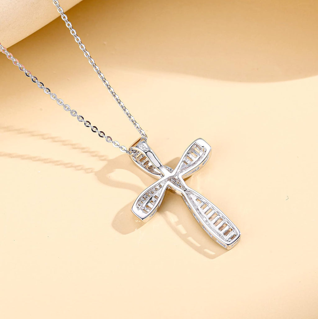Cross Necklace for Women Sterling Silver Cubic Zirconia Twisted Cross Infinity Open Loop Pendant Gift for Women, 18" Extender